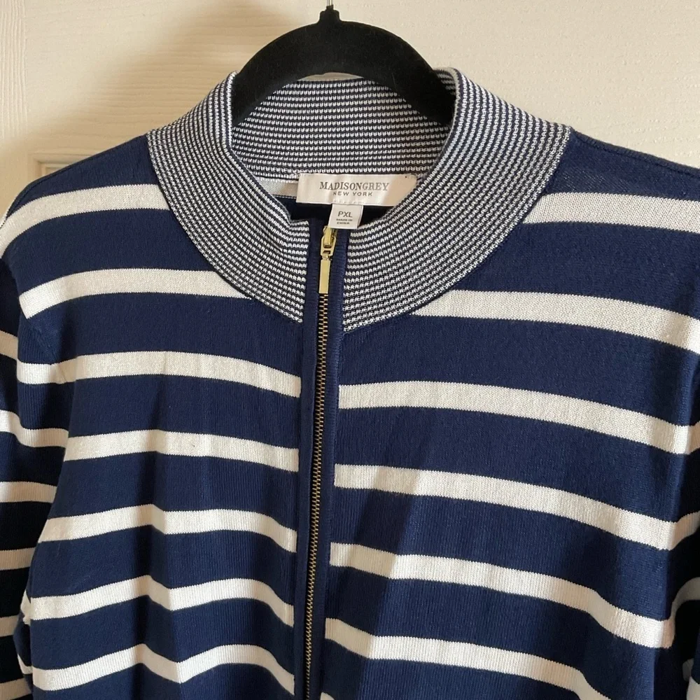 Madison Grey New York Navy & White Striped Full-Zip Cardigan NWT